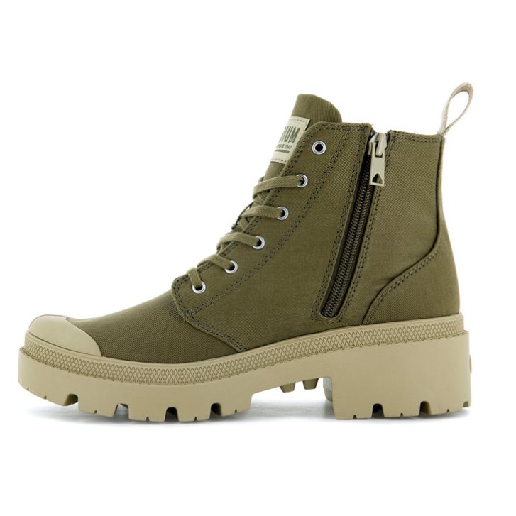 Bottes Palladium Pallabase Twill Femme Vert Olive | FR KUI120Y